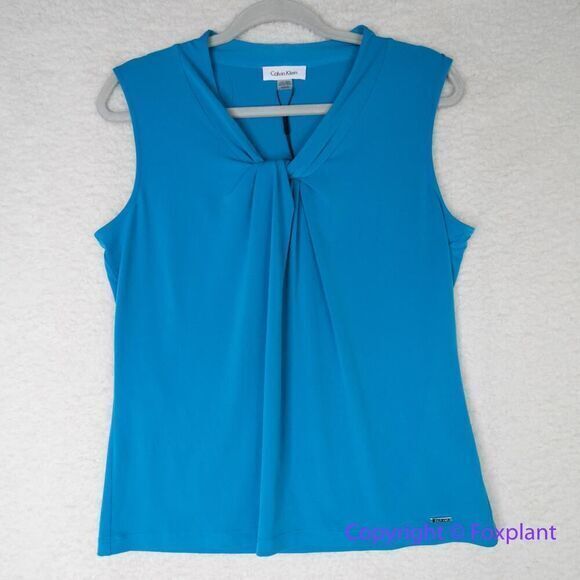 New! Calvin Klein Womens Twist-Front Top in‎ blue, size M - Picture 2 of 10